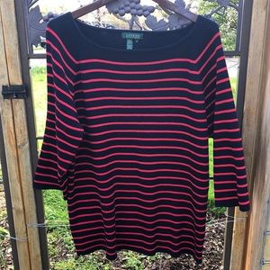Lauren Ralph Lauren red and navy cotton blend knit sweater size 3X